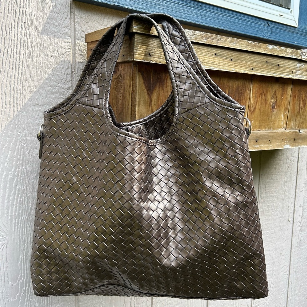 HusHush tote bag bronze weave 12” by 17”